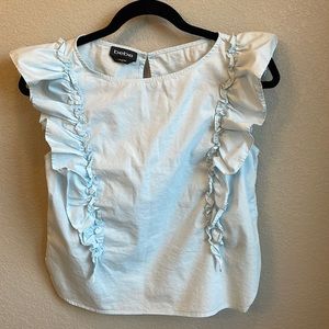 bebe Sleeveless Ruffle Blue Blouse